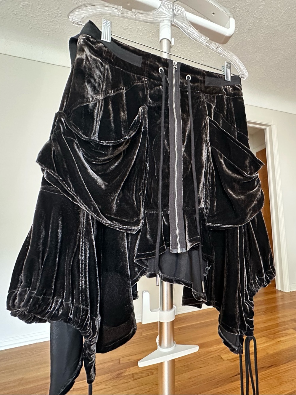 Free People Black Velvet Asymmetrical Drawstring Skirt size 4